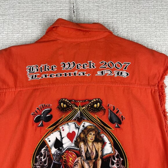 Y2K USA Biker Design Vest Mens L Orange Sleeveless Cut Off Bike Week 2007 - Picture 3 of 16